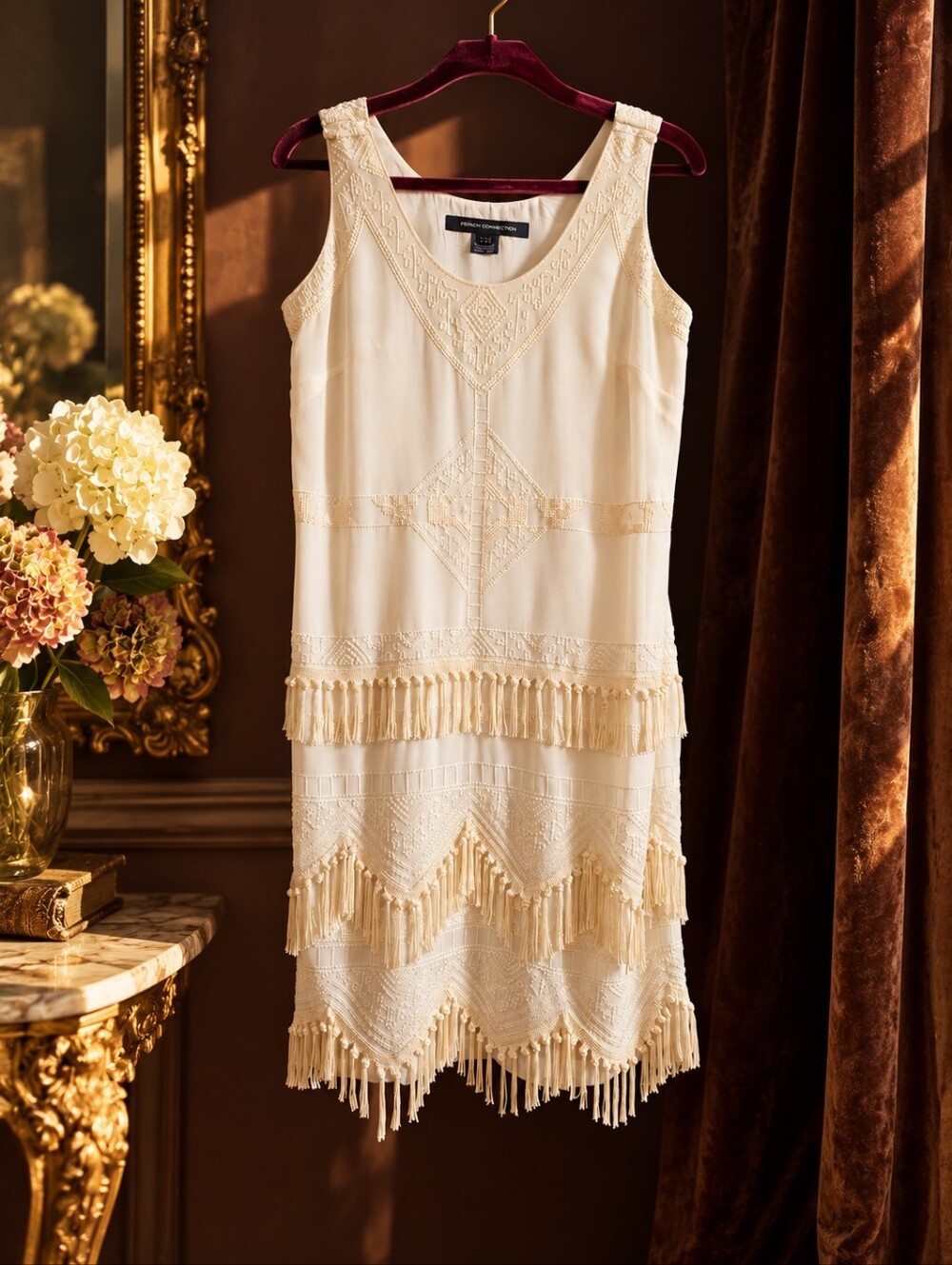 Art Deco Beaded Fringe Mini Dress • Gatsby Flapper Style •French Connection